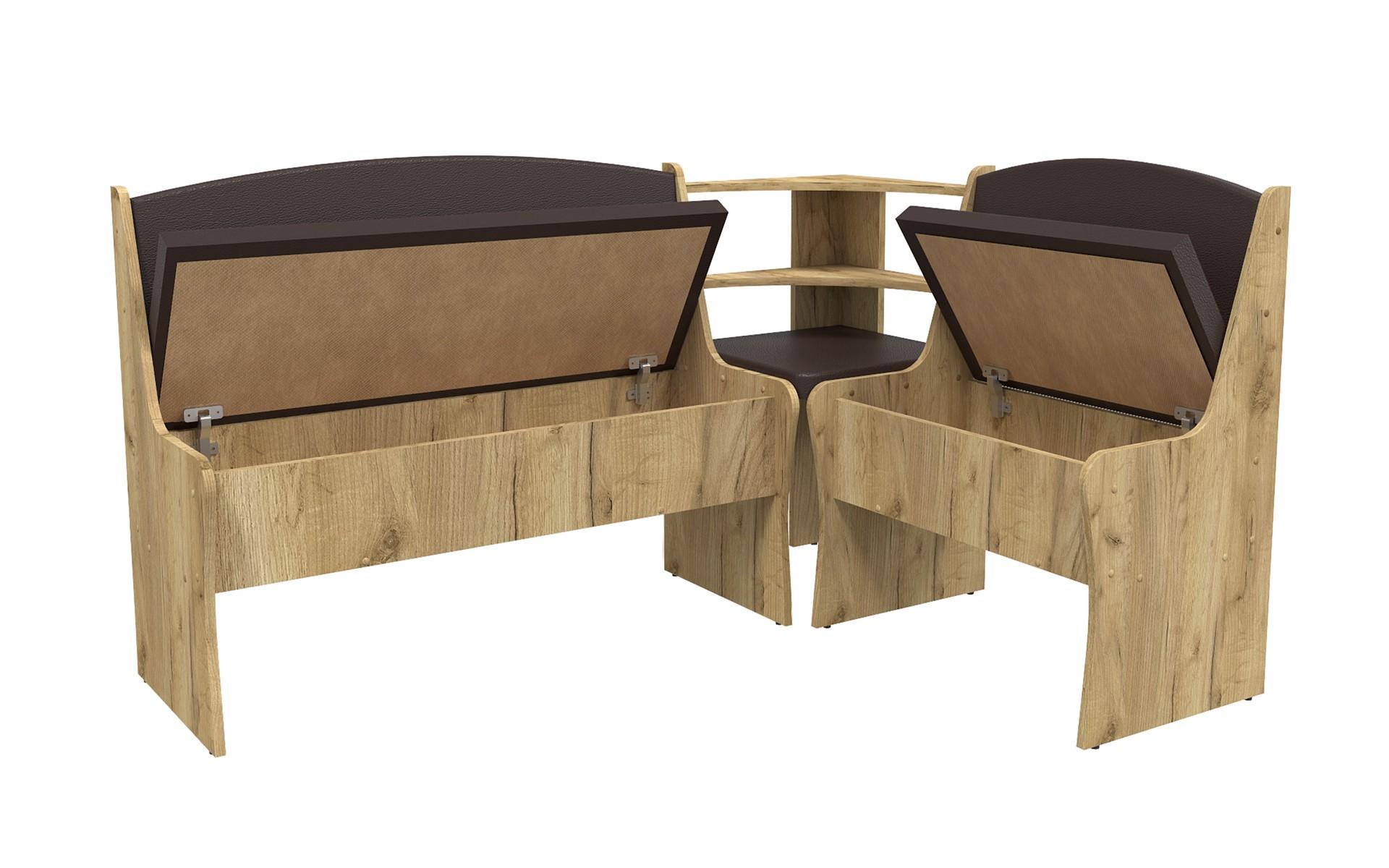 Set mobila pentru sufragerie Praim, stejar craft auriu + piele maro inchis  2